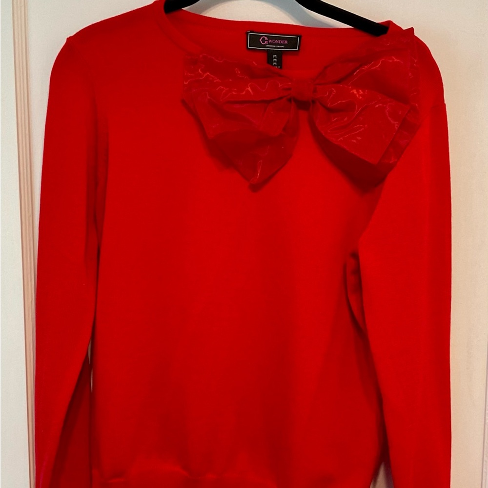 Christian Siriano Vibrant Red Top with Bow Detail